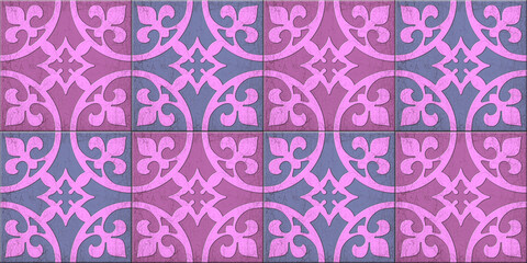 Render of tiles for interior design. Vintage. Pink, purple and gray texture background. High quality seamless realistic texture. Tiles for floor and wall.