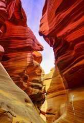 Antelope Slot Canyon in Paige Arizona close up to rock walls creating abstract shapes. 