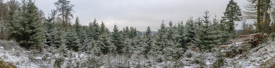 Winter landscape at the Odenwald near Lampenhain in Germany.