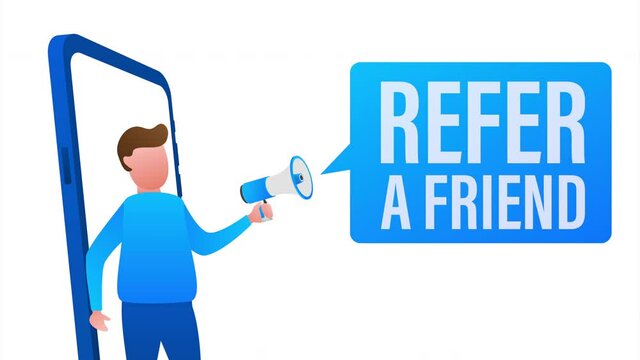 Refer a friend, megaphone no smartphone screen. Can be used for business concept. stock illustration.