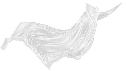 Beautiful flowing fabric of white wavy silk or satin. 3d rendering image.