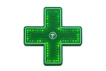 Pharmacy emblem. Green cross with a bowl and a snake