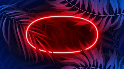 Neon light banner in fluorescent color, tropical background concept.