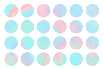 Set of bright blue and pink round shapes hologram background. Holographic vibrant colors circles templates for software, ui design, web, apps wallpaper, banner