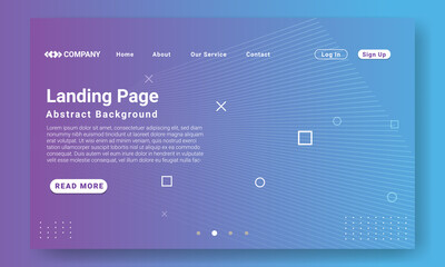 Geometric Landing Page Website Template. Modern purple gradient geometric background with dynamic shapes, wave and geometric element. Design for website and mobile website development.