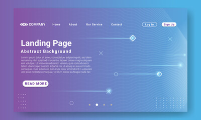 Abstract Landing Page Website Template. Modern purple gradient geometric background with dynamic shapes, wave and shooting star element. Design for website and mobile website development.