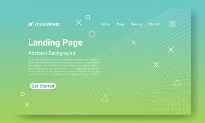 Minimal Landing Page Website Template Vector. Modern Green gradient geometric background with dynamic shapes and Geometric element. Design for website and mobile website development.
