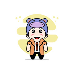 Cute detective character wearing hippopotamus costume.