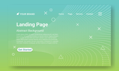 Landing Page Website Template Vector. Green gradient geometric background with dynamic shapes. Design for website and mobile website development.