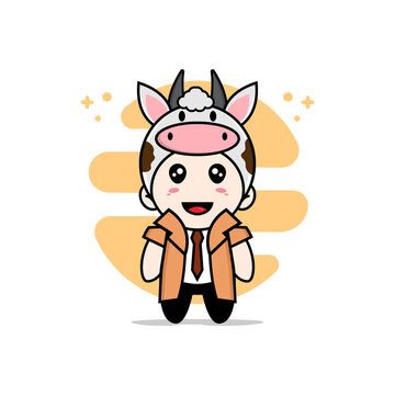 Cute detective character wearing cow costume.