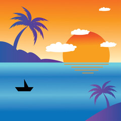 Fototapeta na wymiar landscape illustration background colorful nature sunset