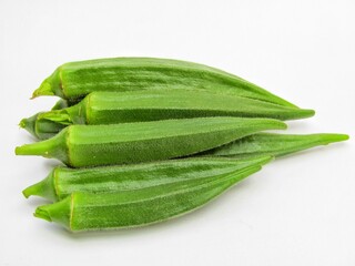 Green okra isolated on white background