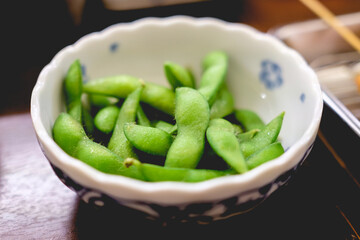 Edamame green beans in a plate, Osaka, Japan