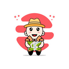Cute detective character holding map.
