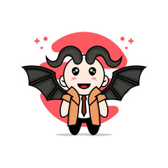 Cute detective character wearing devil costume.