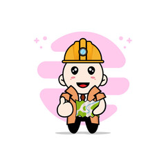 Cute detective character wearing construction worker costumes.