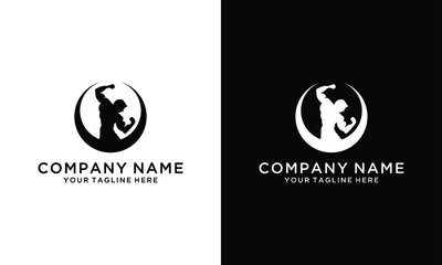 Vector hand drawn silhouette of bodybuilder isolated on white background. Template for sport icon, symbol, logo or other branding. Modern retro illustration