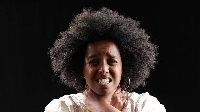 [4k] close up portrait of black woman who can't breathe because of racism