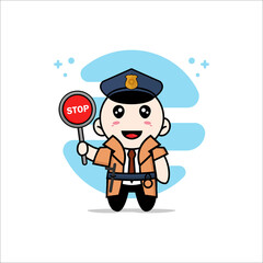 Cute detective character wearing police costume.