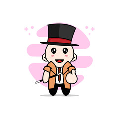 Cute detective character wearing magician costume.