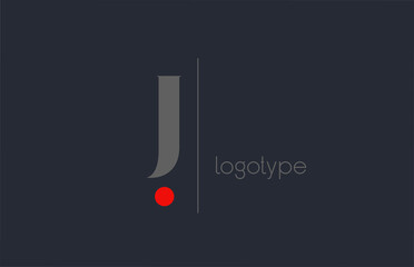 J unique alphabet letter logo for business. Creative corporate identity and lettering in blue grey and red color. Company branding icon design with dot