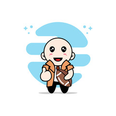 Cute detective character holding a rugby ball.