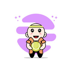 Cute detective character holding a tennis ball.