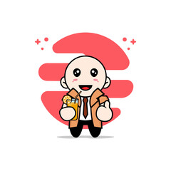 Cute detective character holding a cup of juice