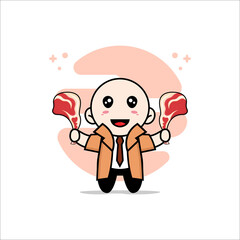 Cute detective character holding a meat.