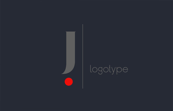 J unique alphabet letter logo for business. Creative corporate identity and lettering in blue grey and red color. Company branding icon design with dot
