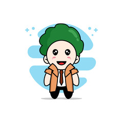 Cute detective character wearing broccoli costume.