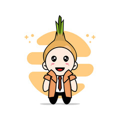 Cute detective character wearing onion costume.