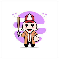 Cute detective character wearing baseball costume.