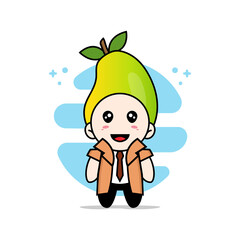 Cute detective character wearing mango costume.