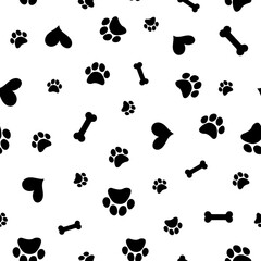 Seamless pattern with hearts and paw prints of animals. Vector footprint tile background
repeat wallpaper illustration. Creative texture for fabric, wrapping, 
textile, wallpaper, apparel. Surface pat