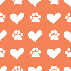 Seamless pattern with hearts and paw prints of animals. Vector footprint tile background
repeat wallpaper illustration. Creative texture for fabric, wrapping, 
textile, wallpaper, apparel. Surface pat