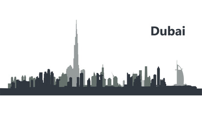 Obraz premium Dubai. Panoramic view of the cityline on the horizon illustration of the city of Dubai, UAE