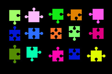 3d template with colored puzzles. Black background. Business concept. Teamwork concept. Stock image. EPS 10.
