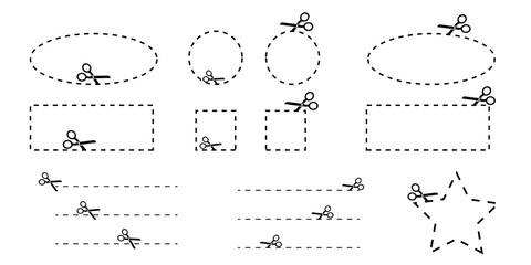 Scissors cut the set. Vector, isolated. Paper cut ribbon. Stock image. EPS 10.