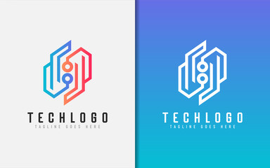 Abstract Technology Logo Design. Modern Colorful Futuristic Line Symbol Design, Usable For Business, Community, Industrial, Tech, Services Company. Flat Vector Logo Design Illustration.