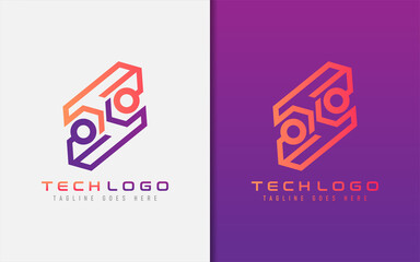 Abstract Technology Logo Design. Modern Colorful Futuristic Line Symbol Design, Usable For Business, Community, Industrial, Tech, Services Company. Flat Vector Logo Design Illustration.