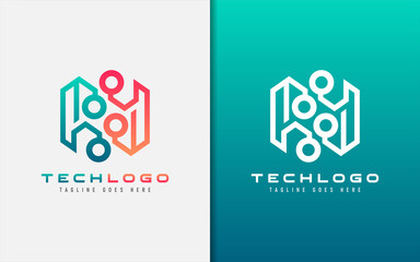 Abstract Technology Logo Design. Modern Colorful Futuristic Line Symbol Design, Usable For Business, Community, Industrial, Tech, Services Company. Flat Vector Logo Design Illustration.