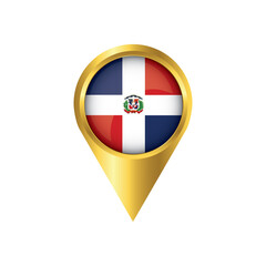 Flag of Dominican Republic.symbol check in Dominican Republic, golden map pointer with the national flag of Dominican Republic in the button. vector illustration.