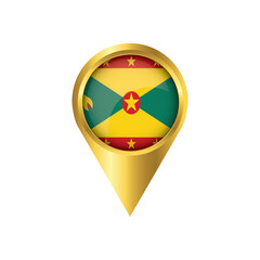 Flag of Grenada.symbol check in Grenada, golden map pointer with the national flag of Grenada in the button. vector illustration.