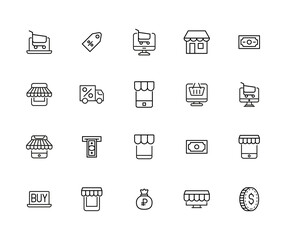 Stroke line icons set of e-commerce. © dstarky