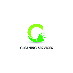 C initial letter combine with broom for cleaning service, house maintenance, repair, housecleaning, logo vector template concept