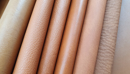 Artificial leather in variety shades of light brown colors and variety pattern of texture in...
