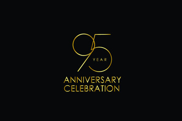 Luxury Black Gold 95 years anniversary, minimalist logo years, jubilee, Ribbon greeting card. Birthday invitation. Gold space vector illustration on black background - Vector