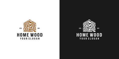 wood house home grain timber lumber vector icon logo design template vintage style