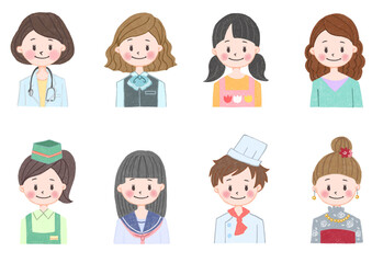 女性アイコン色鉛筆風2